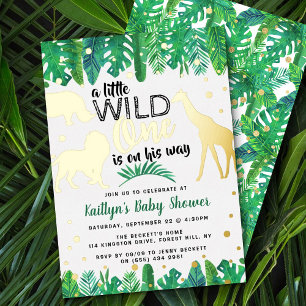 Een kleine wilde die op weg is naar het Baby showe Folie Uitnodiging
