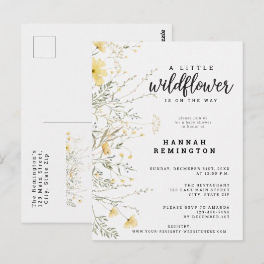 Een Kleine Wilde Gele Waterverf Baby Shower Briefkaart (Voorkant / Achterkant)