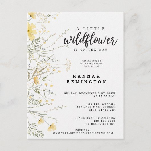 Een Kleine Wilde Gele Waterverf Baby Shower Briefkaart (Voorkant)