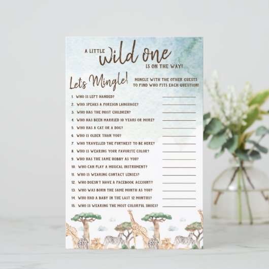 Een kleine Wilde laat Mingle. Baby shower game (Staand voorkant)