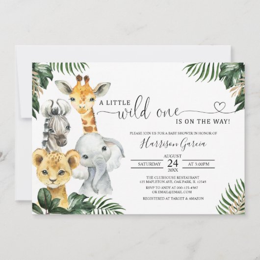 Een kleine wilde Oerwoud dieren Baby shower Kaart (Voorkant)