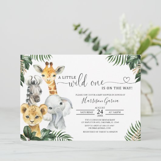 Een kleine wilde Oerwoud dieren Baby shower Kaart (Staand voorkant)