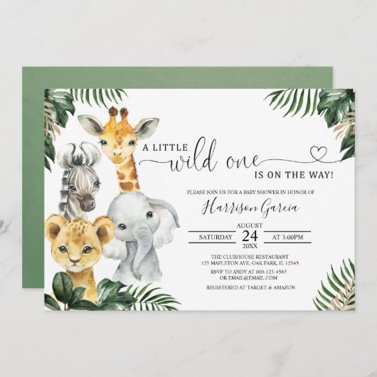 Een kleine wilde Oerwoud dieren Baby shower Kaart (Voorkant / Achterkant)