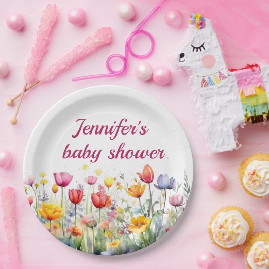 Een kleine Wildflower Baby Meisje baby shower Papieren Bordje (Feest)