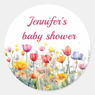 Een kleine Wildflower Baby Meisje baby shower Ronde Sticker