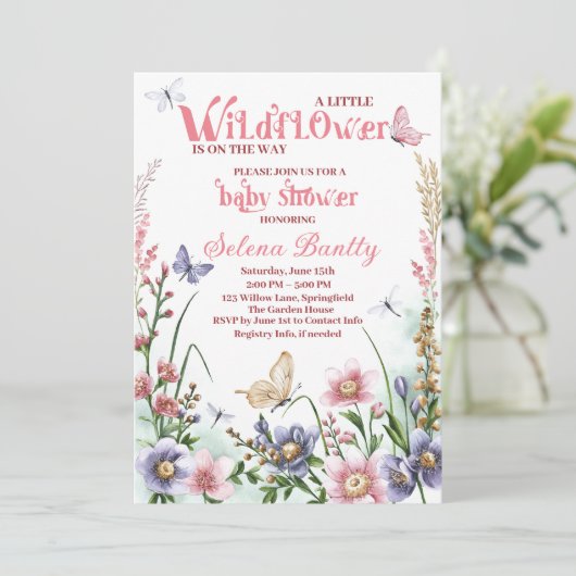Een kleine Wildflower Baby Meisje Douche Waterverf Kaart (Staand voorkant)