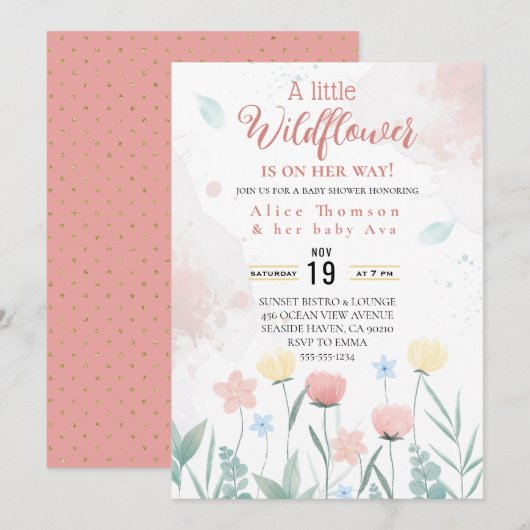 Een kleine wildflower baby shower uitnodiging (Voorkant / Achterkant)