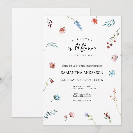 Een kleine Wildflower is op weg Meisje Baby shower Kaart (Voorkant / Achterkant)