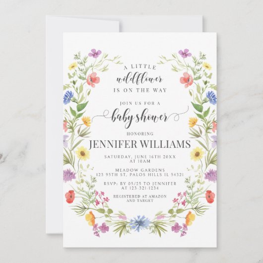 Een kleine wildflower weide bloem baby meisje douc kaart (Voorkant)