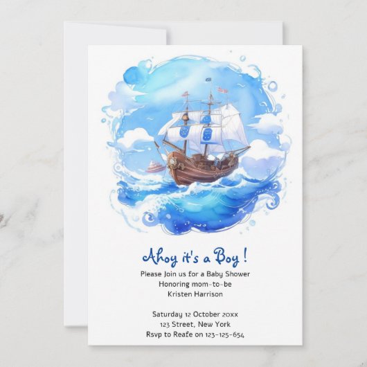 Een kleine zeeman's aankomst: Nautical Boy Baby sh Kaart (Voorkant)