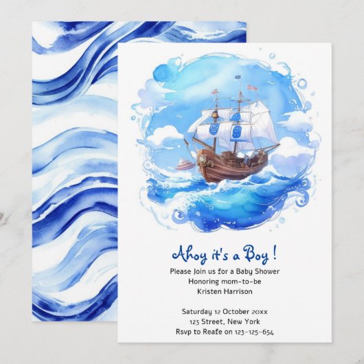 Een kleine zeeman's aankomst: Nautical Boy Baby sh Kaart (Voorkant / Achterkant)