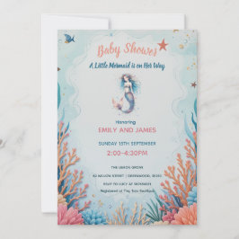 Een kleine zeemeermin Baby shower Waterverf onder  Kaart