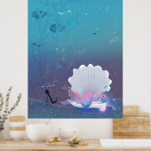 Een kleine zeemeermin die in een zeeschip slapen poster (Keuken)