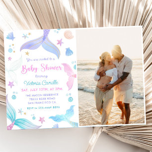 Een kleine zeemeermin meisje Baby shower party fot Kaart