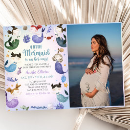 Een kleine zeemeermin meisje Baby shower party fot Kaart