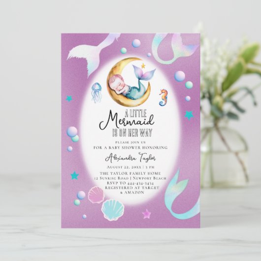 Een kleine zeemeermin op weg naar Zee meisje Baby Kaart (Staand voorkant)