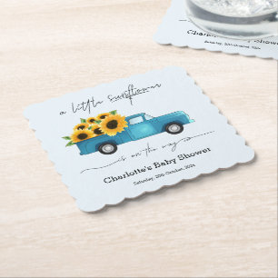 Een Kleine Zonnebloem Is Op Weg Baby Shower Kartonnen Onderzetters