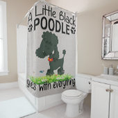 Een kleine zwarte rondje met cadeautjes, grappig c douchegordijn (In situ)