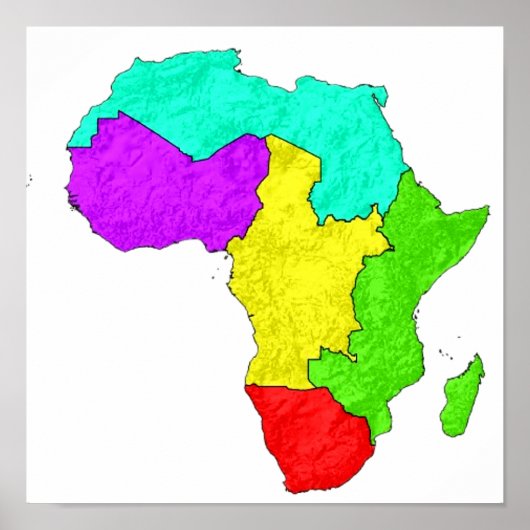 Een kleurcodemap van Afrika met zijn regio's Poster (Voorkant)
