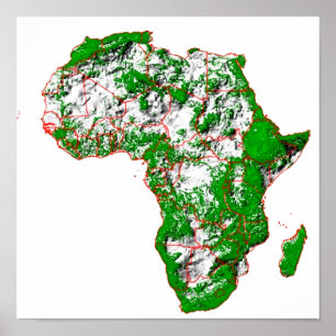 Een kleurgecodeerde Schaduwreliëfkaart van Afrika Poster