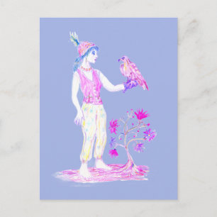 Een kleurpotloodtekening van een vrouw feestdagenkaart