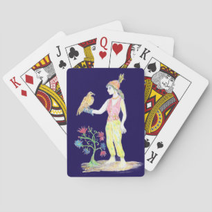Een kleurpotloodtekening van een vrouw pokerkaarten