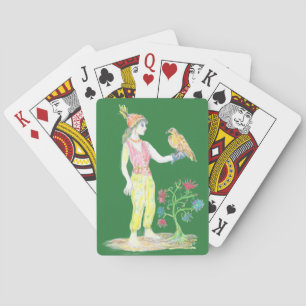 Een kleurpotloodtekening van een vrouw pokerkaarten