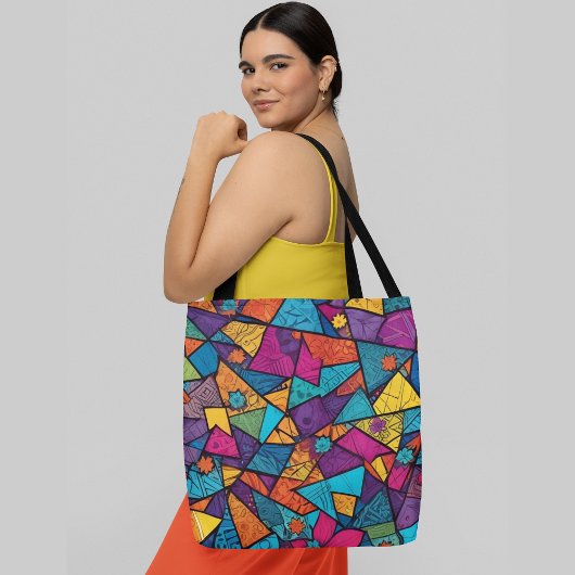 Een kleurrijk abstract patroon samengesteld geomet tote bag