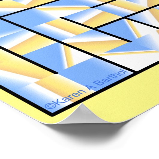 Een kleurrijk blauw en geel doolhof. poster (Hoek)