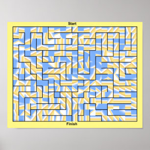Een kleurrijk blauw en geel doolhof. poster