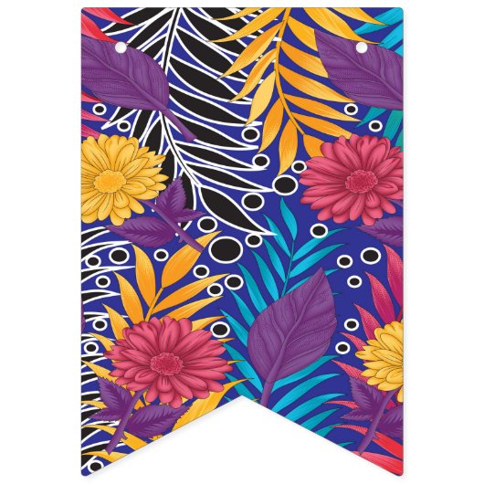 een kleurrijk bloem- en bladerenpatroon op een bla vlaggetjes (Eerste vlag)