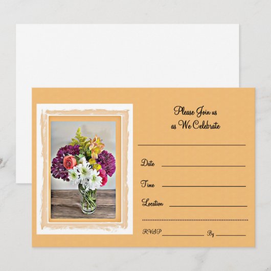 Een kleurrijk boeket op fel Sinaasappel Feestdagenkaart (Voorkant / Achterkant)