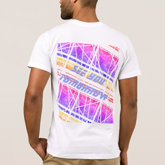 Een kleurrijk futuristisch shirt met aanpasbare te (Achterkant)