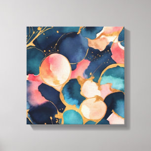 Een kleurrijk patroon met gouden verfspatten canvas afdruk