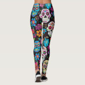 Een kleurrijk patroon van schedels en bloemen Legg Leggings (Achterkant)