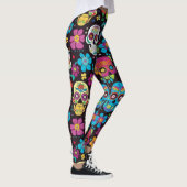 Een kleurrijk patroon van schedels en bloemen Legg Leggings (Rechts)