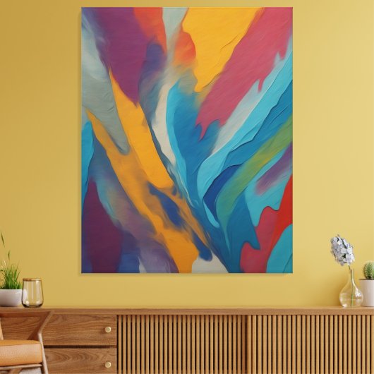 Een kleurrijk schilderij van een regenboog canvas afdruk (Insitu (Woonkamer))