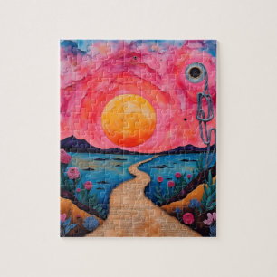 Een kleurrijk surrealistisch landschap Mixed Media Legpuzzel