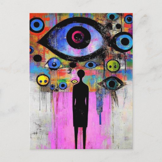 Een kleurrijk surrealistisch ontwerp briefkaart (Voorkant)