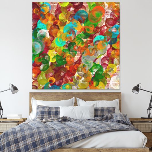Een kleurrijke Abstracte brick en bubbels Modern Canvas Afdruk (Insitu (Slaapkamer))