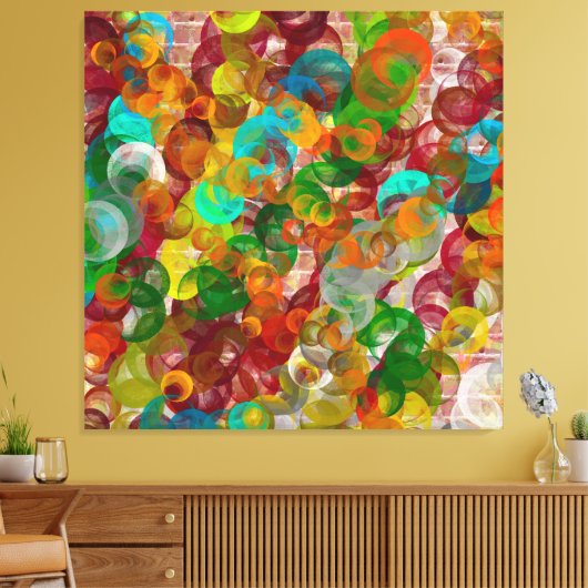 Een kleurrijke Abstracte brick en bubbels Modern Canvas Afdruk (Insitu (Woonkamer))