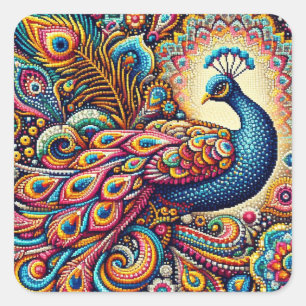 Een kleurrijke afbeelding van een pointillisme pai vierkante sticker