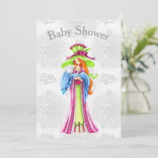 Een kleurrijke Baby shower uitnodiging (Staand voorkant)