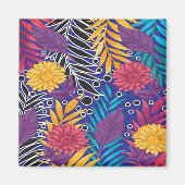 Een kleurrijke bloem en bladeren patroon op een bl magneet (Voorkant)