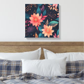 Een kleurrijke bloemen en bladeren op een zwarte a canvas afdruk (Insitu (Slaapkamer))
