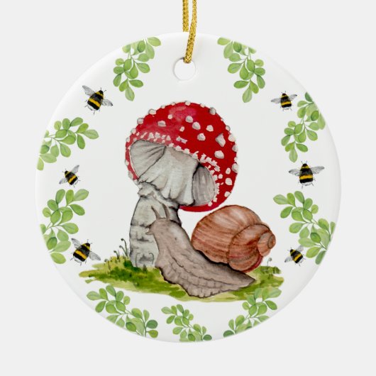 Een kleurrijke bosvlieg en een slak keramisch ornament (Voorkant)