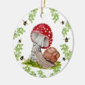 Een kleurrijke bosvlieg en een slak keramisch ornament (Links)