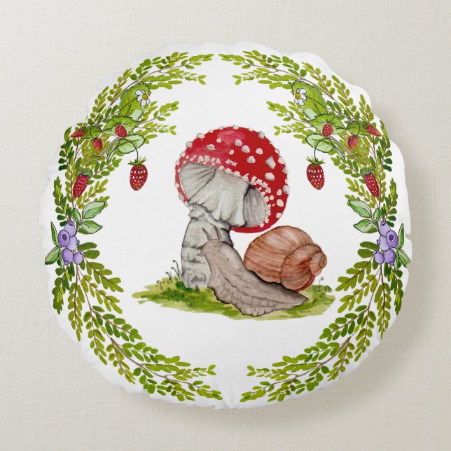 Een kleurrijke bosvlieg en een slak rond kussen (Voorkant)