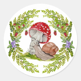 Een kleurrijke bosvlieg en een slak ronde sticker