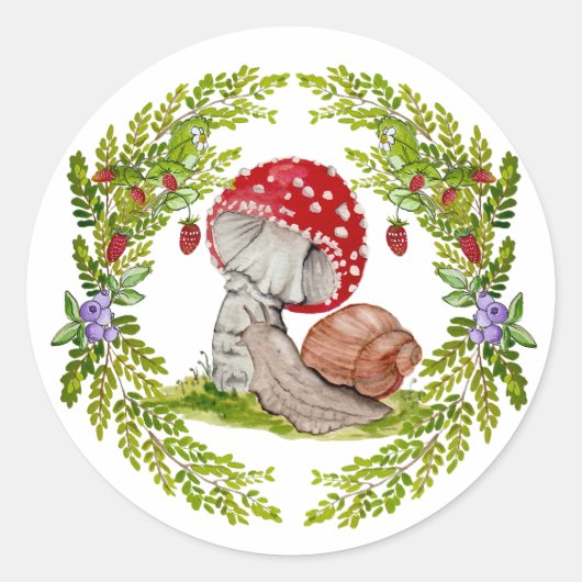 Een kleurrijke bosvlieg en een slak ronde sticker (Voorkant)
